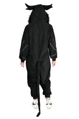 Punk emo Krampus onesie for alternative fashion fans who embrace dark festive outfits and gothic streetwear