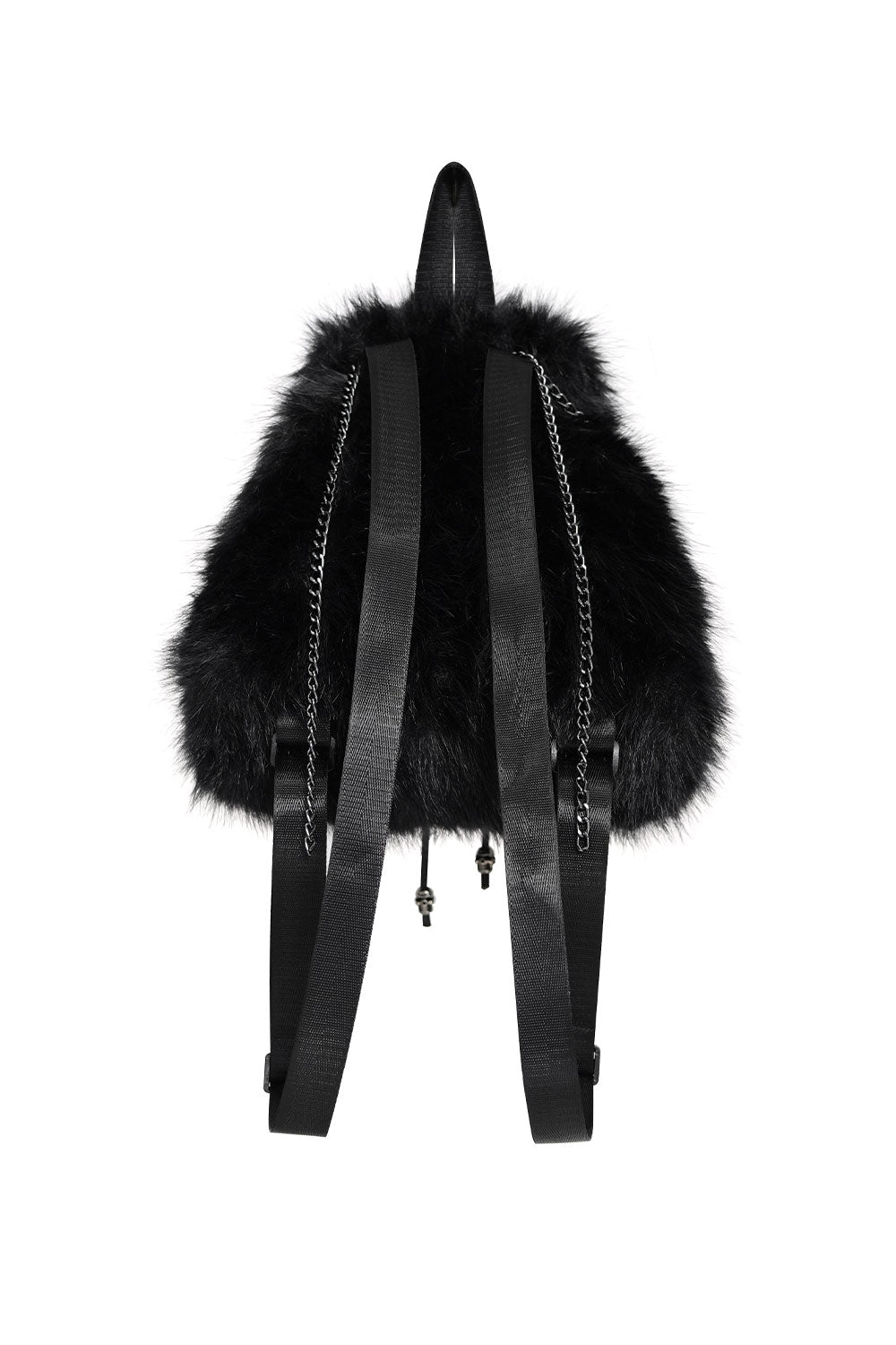 Furry black backpack with chains and spider