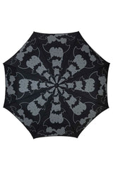 Kreepsville 666 gothic black and white bat stripe umbrella with skull handle for alternative punk and goth fashion