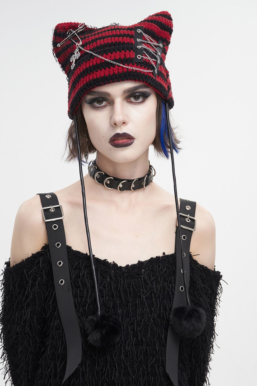 Bad Cat Beanie [BLACK/RED] - hats & scarves & headwear - VampireFreaks - Devil Fashion