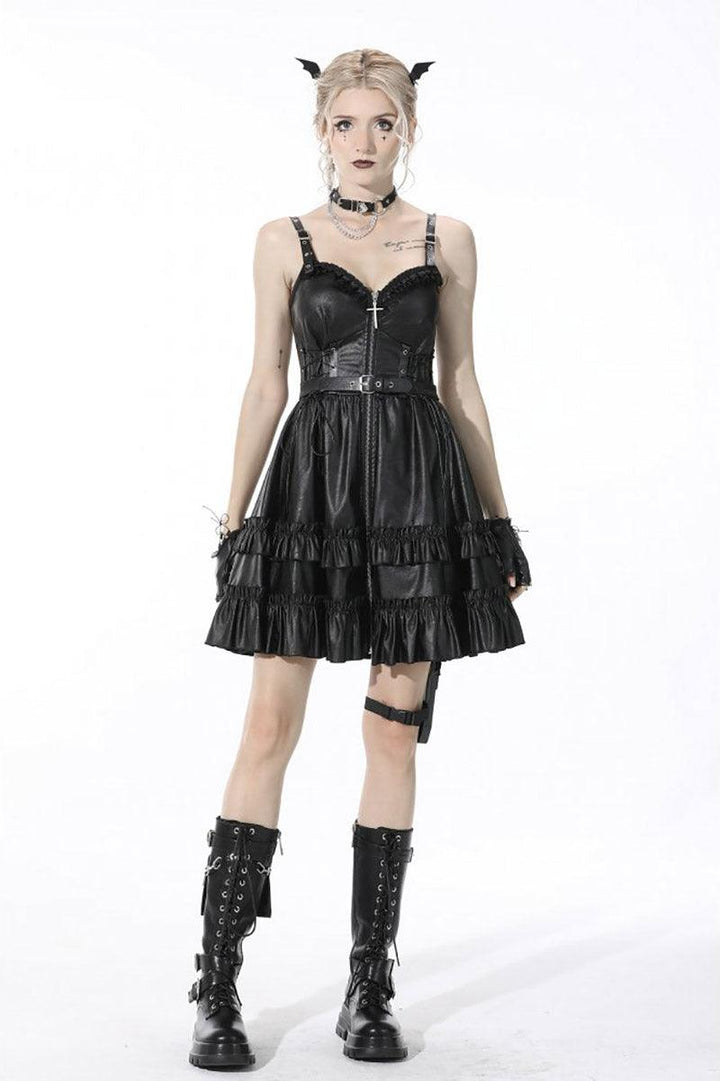 Bad Girl Ruffle Leather Dress - dresses - VampireFreaks - Dark In Love