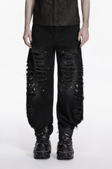 fishnet denim mens distressed black baggy pants
