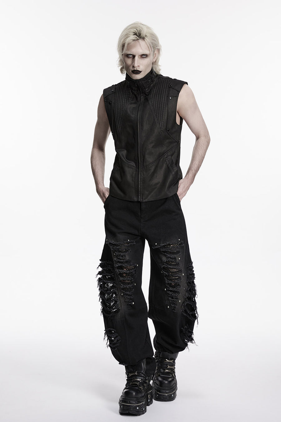 mens distressed black baggy pants