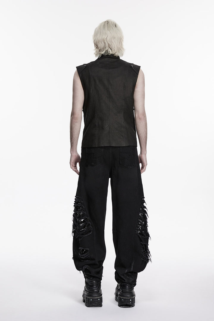 mens distressed black baggy pants by punk rave