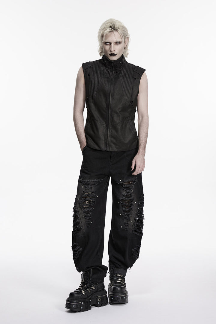 studded mens distressed black baggy pants jeans