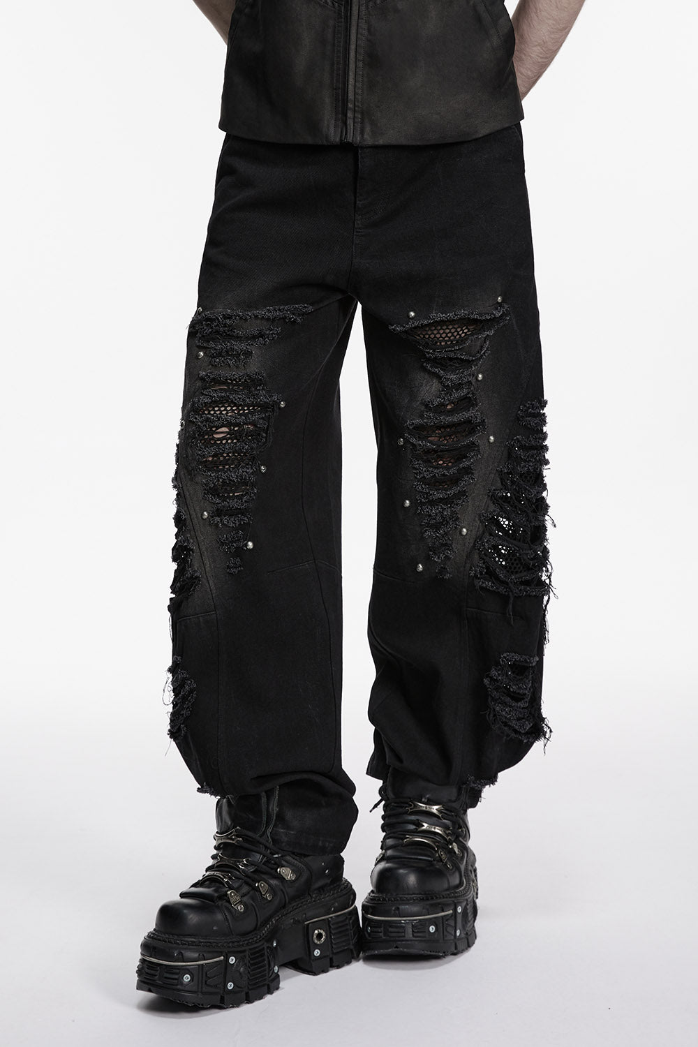 shredded mens distressed black baggy pants