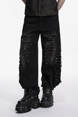 shredded mens distressed black baggy pants