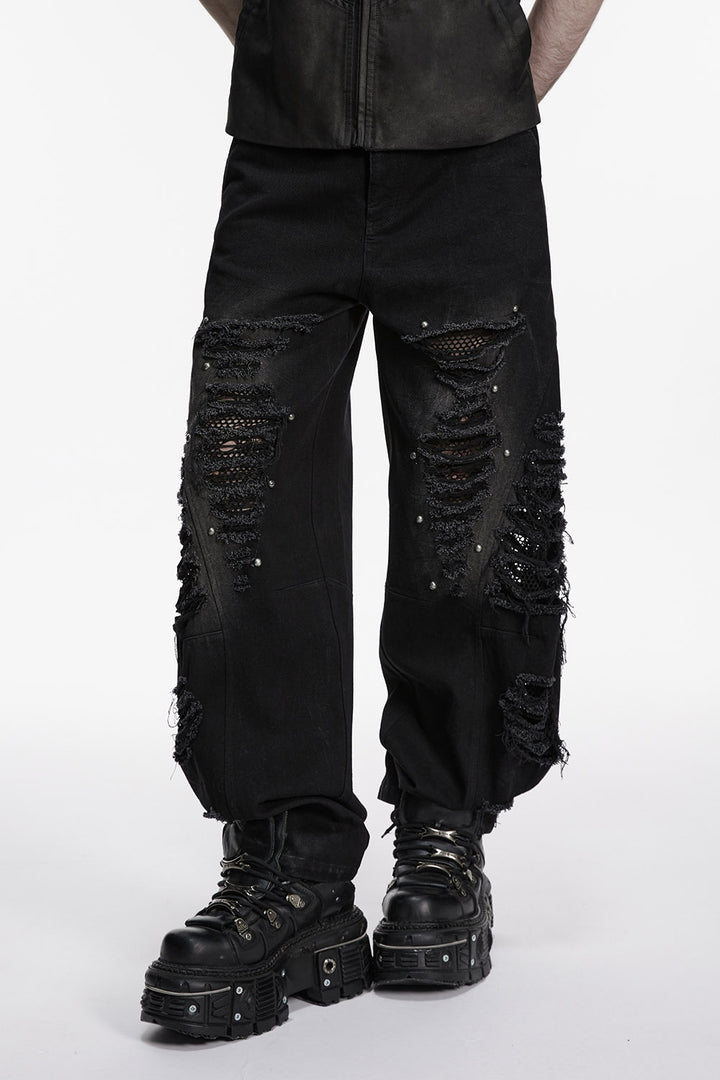 shredded mens distressed black baggy pants