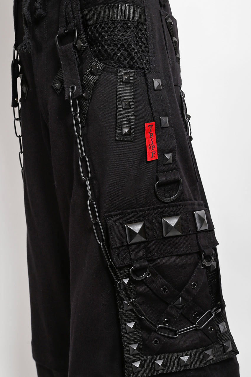 black denim cybergoth tripp NYC baggy cargo pants