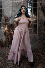 square neckline pink long dress