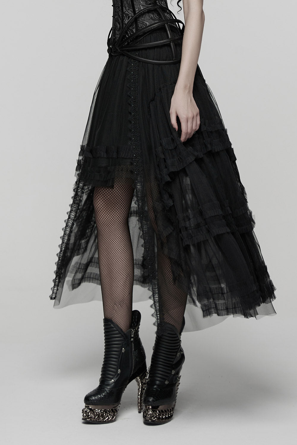 dark vintage inspired womens high low hem skirt