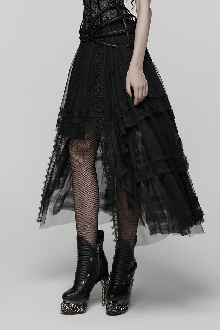 dark vintage inspired womens high low hem skirt