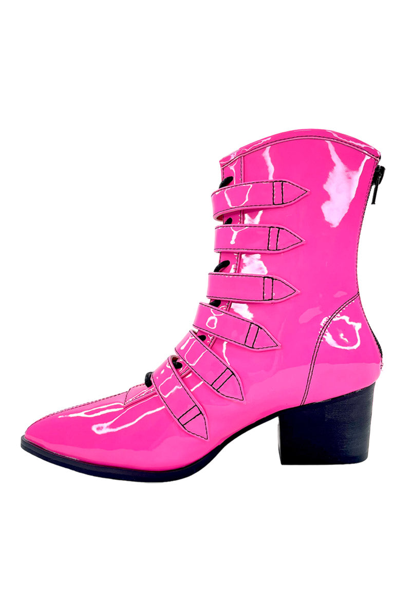 pink vinyl boots for women