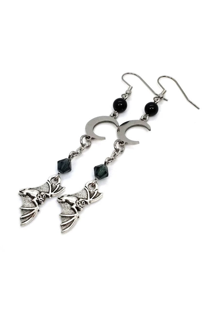 Bat and Moon Earrings - jewelry - VampireFreaks - Junkyard Bat