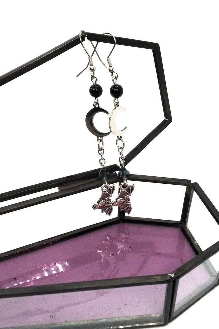 Bat and Moon Earrings - jewelry - VampireFreaks - Junkyard Bat