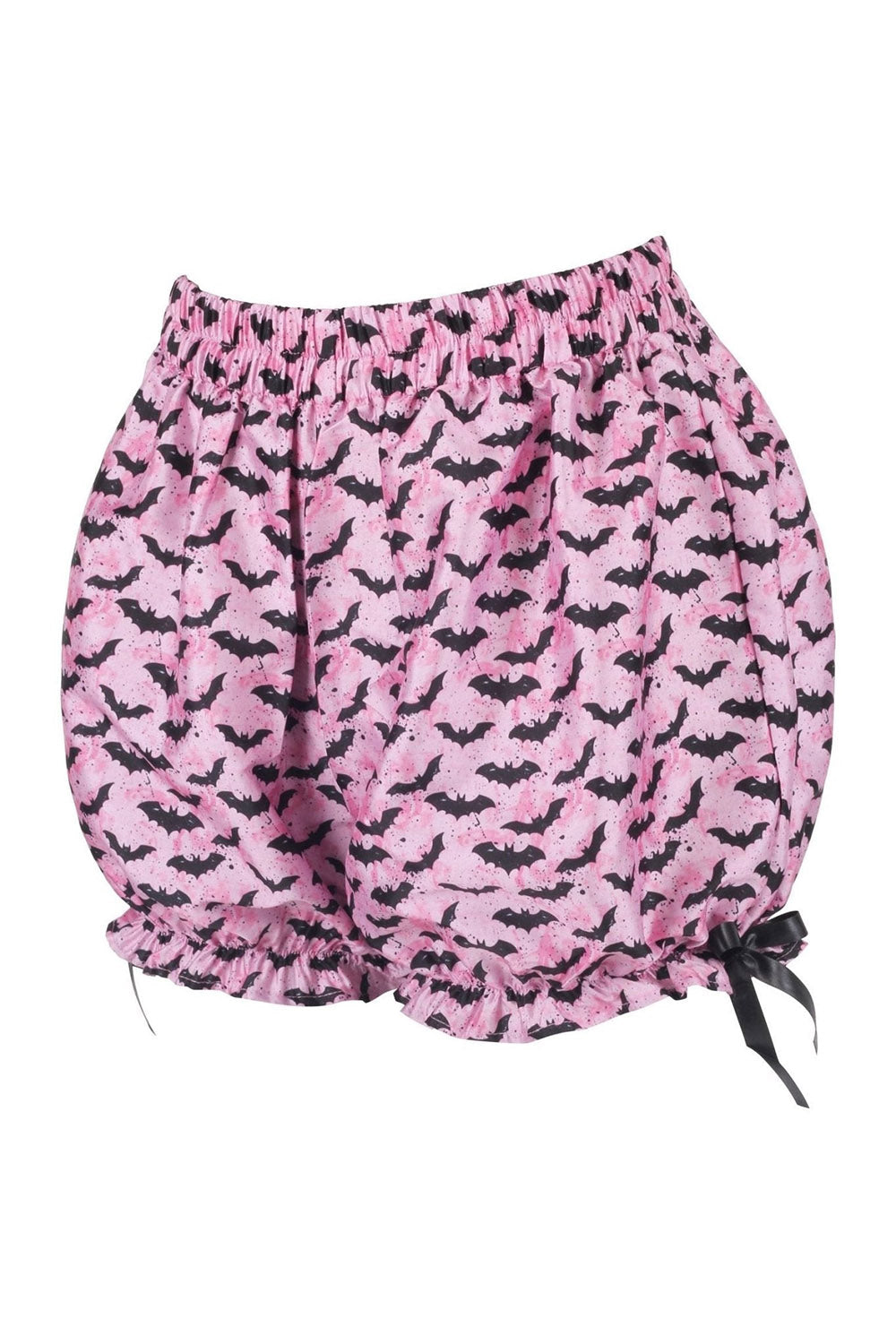 kawaii ruffled pastel pink and black bat bloomer shorts