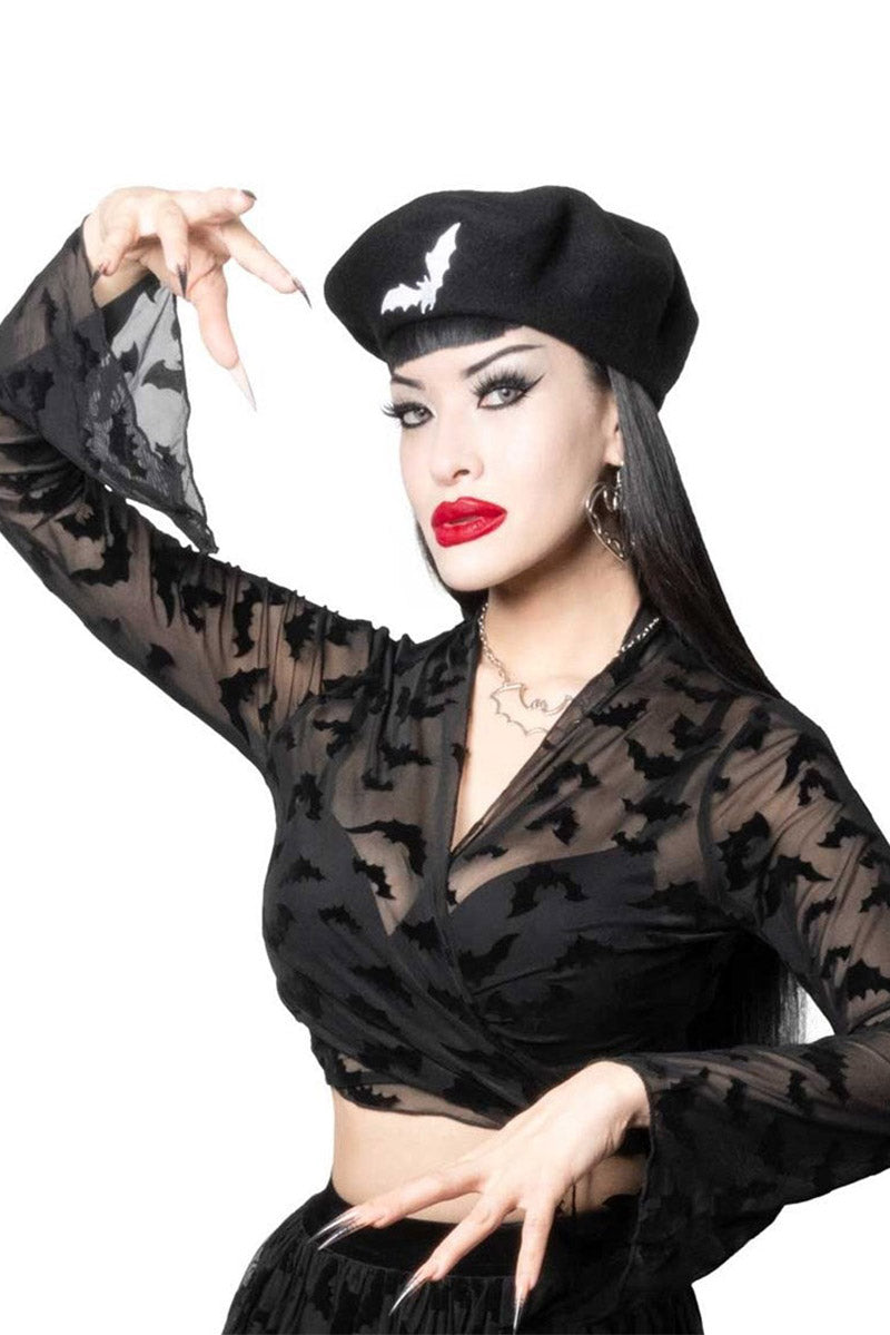 black mesh long sleeve bat top
