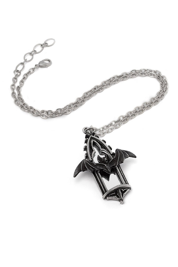 ornate gothic bat necklace with mirror 