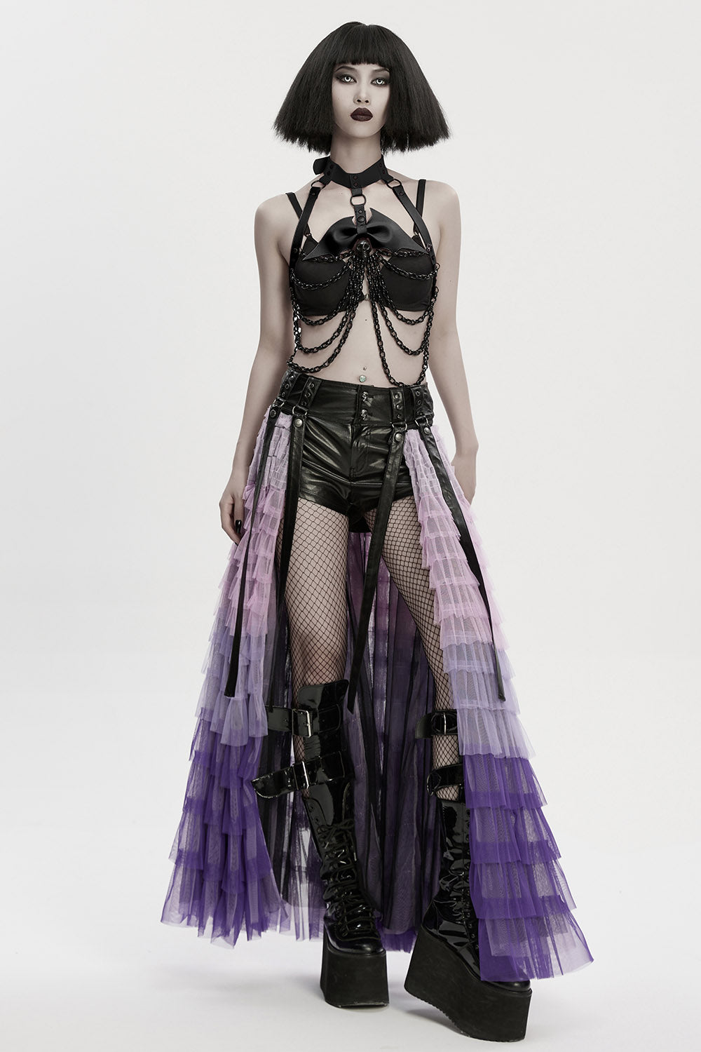 emo chain harness with batwing bow 