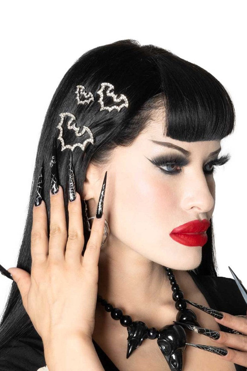 Bat Outline Bling Hair Clips Pair