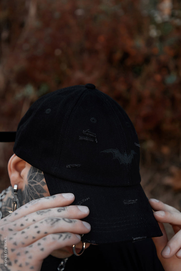 Vampire Bat Pierced Baseball Cap [Black]