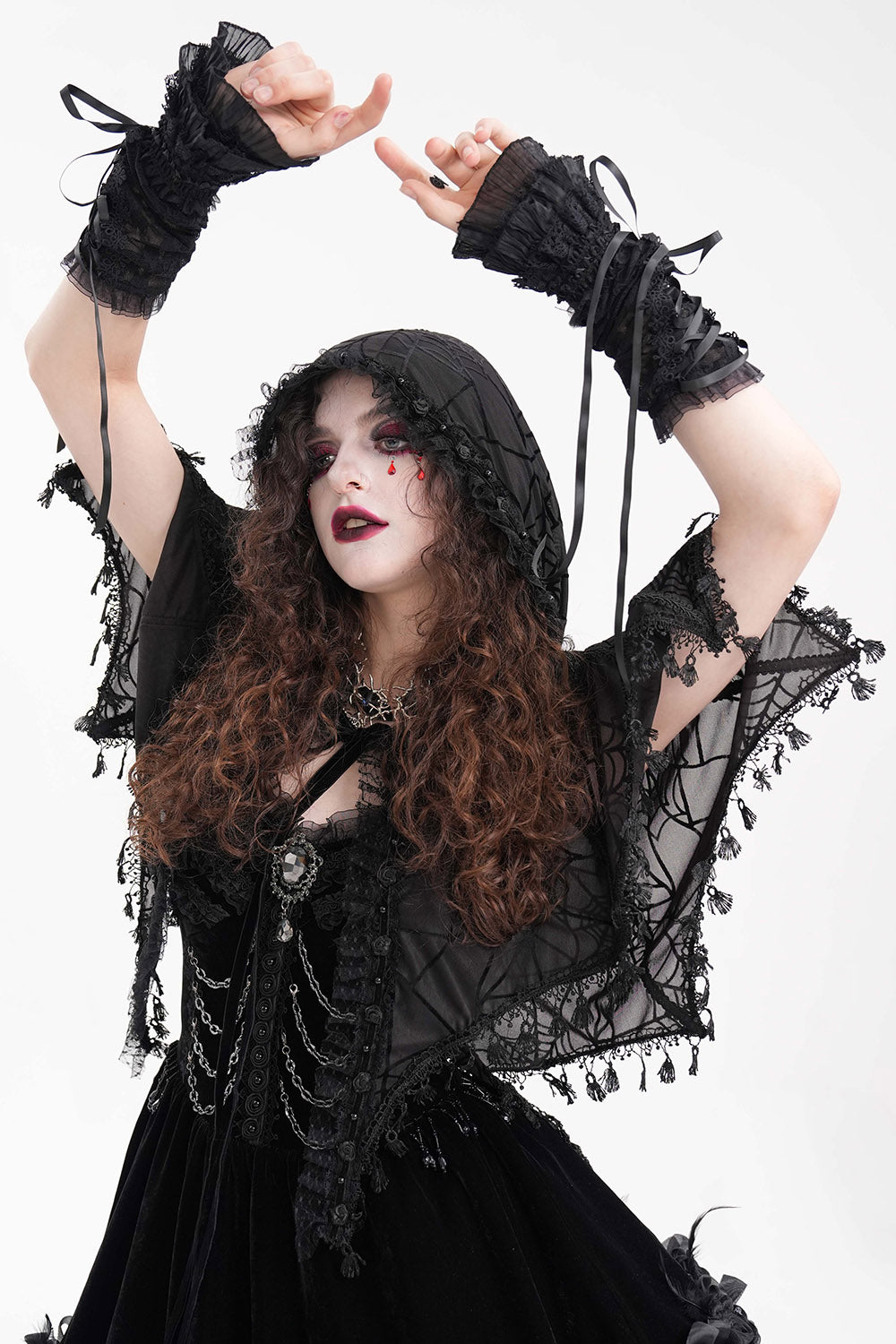 womens black mesh gothic cape