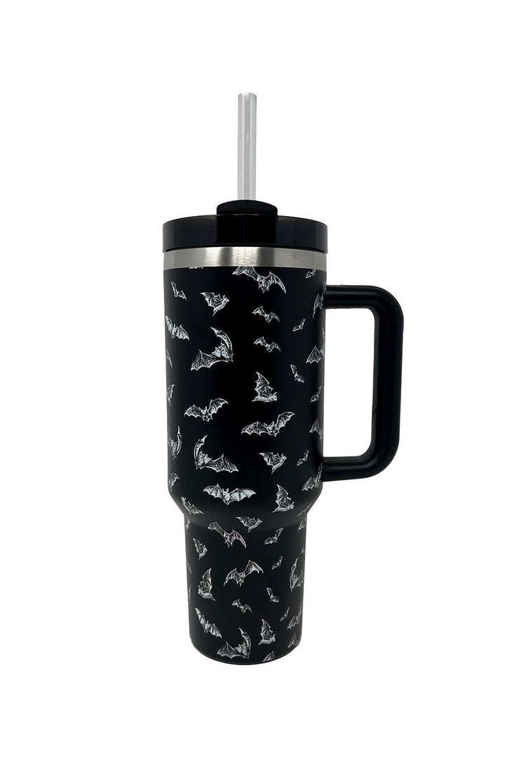 40 oz large emo white and black vampire bat stainless steel travel cup
