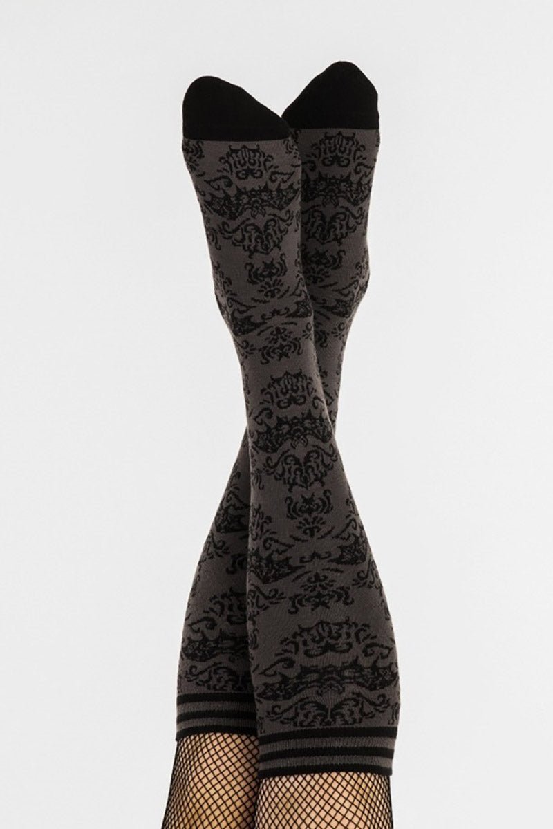 Bat Damask Knee High Socks - socks & stockings - VampireFreaks - FootClothes