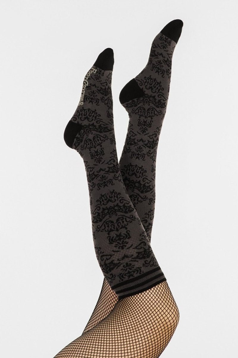 Bat Damask Knee High Socks - socks & stockings - VampireFreaks - FootClothes