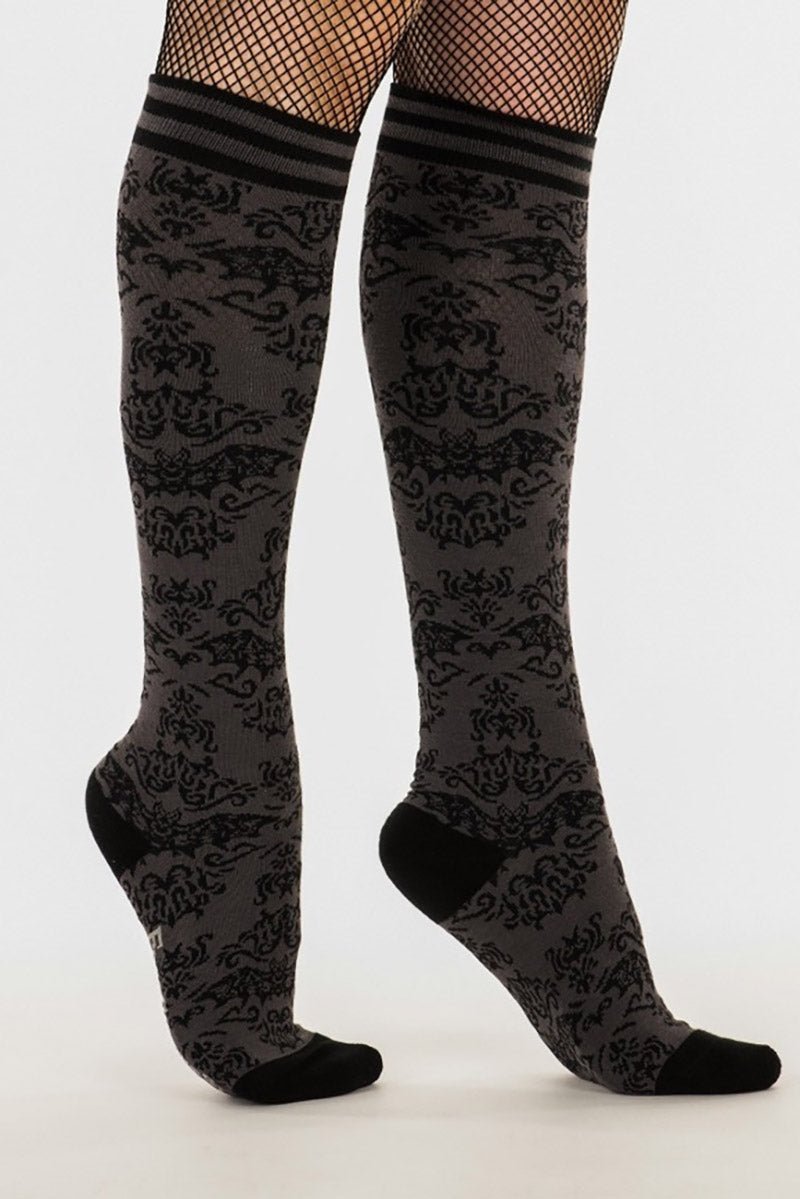 Bat Damask Knee High Socks - socks & stockings - VampireFreaks - FootClothes