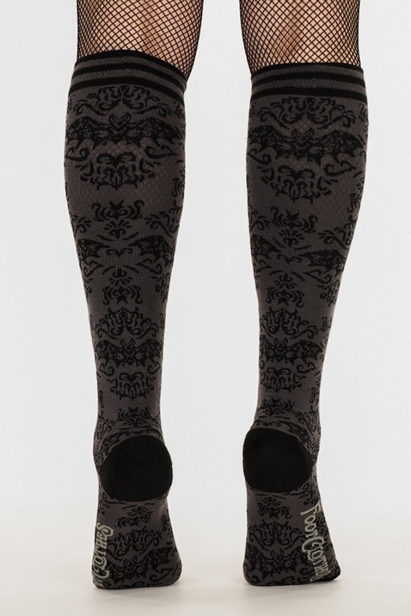 Bat Damask Knee High Socks - socks & stockings - VampireFreaks - FootClothes