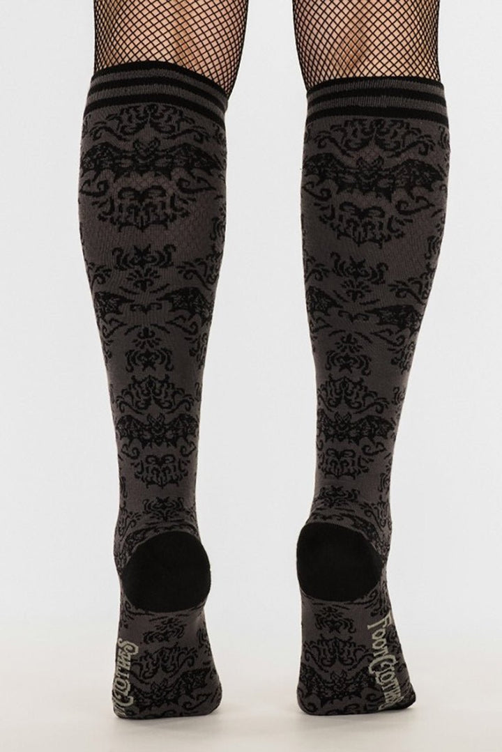 Bat Damask Knee High Socks - socks & stockings - VampireFreaks - FootClothes