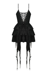 witchy corset tattered black mini ruffle dress