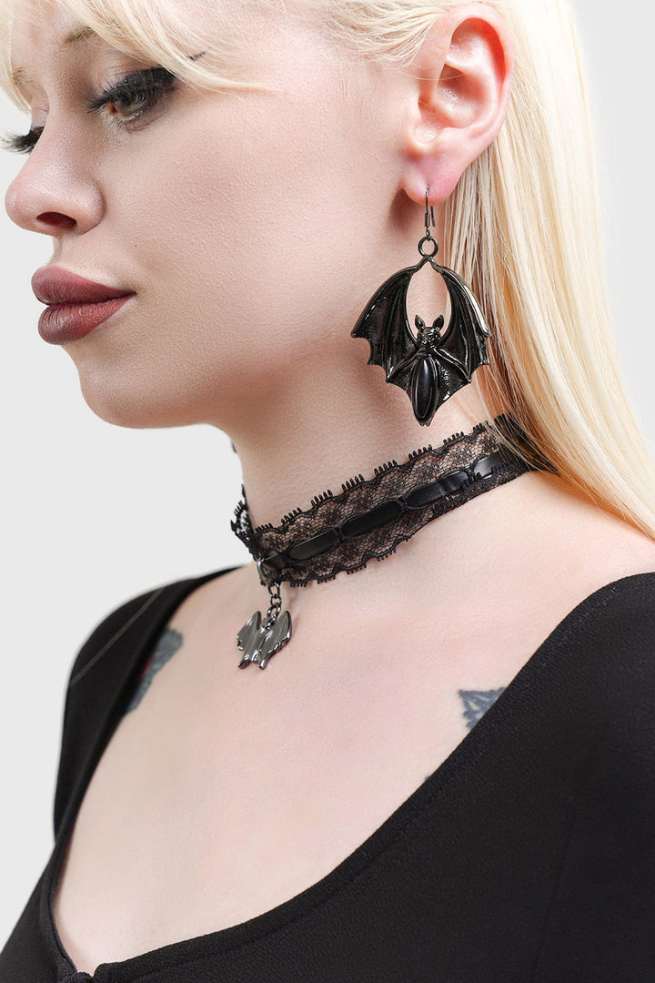 black bat earrings by killstar