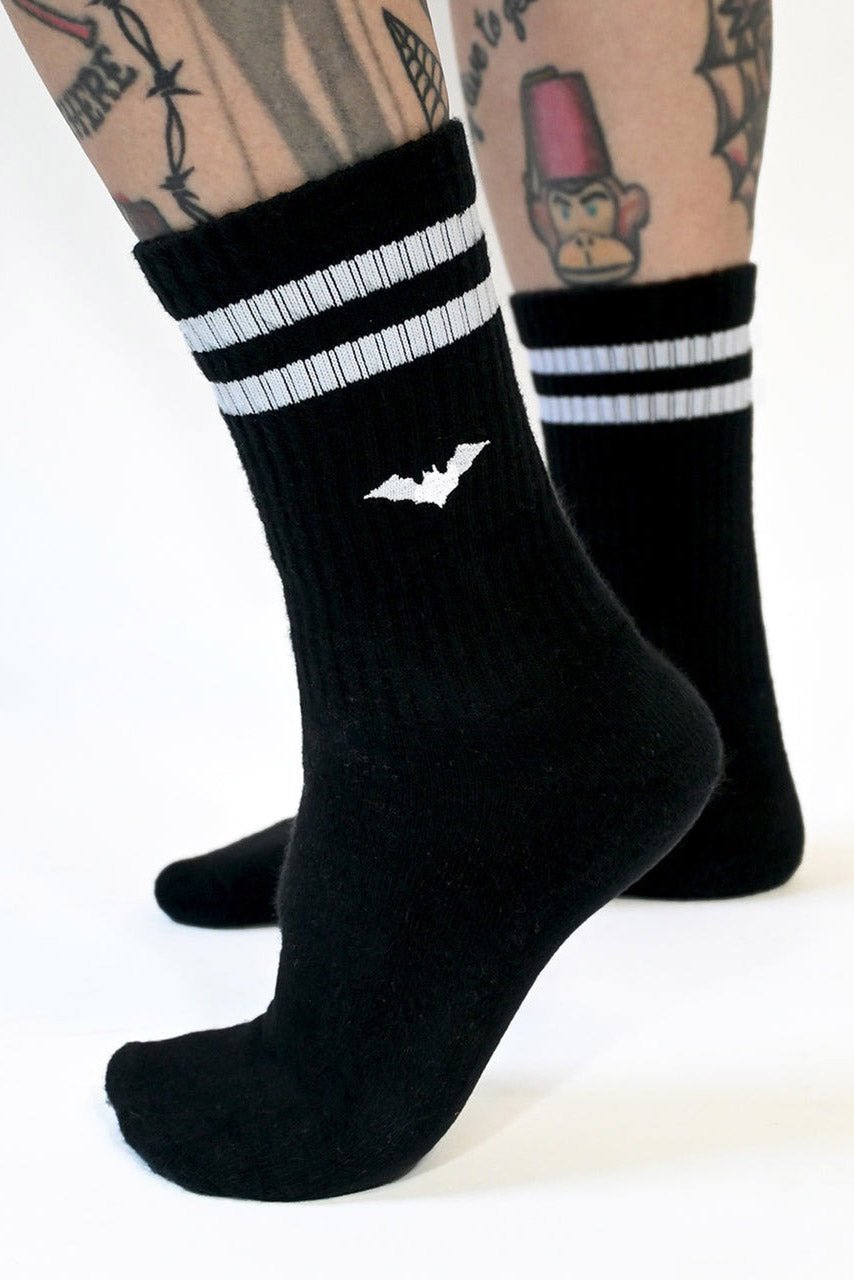 Bat Embroidered Athletic Socks [BLACK] - socks & stockings - VampireFreaks - Sourpuss