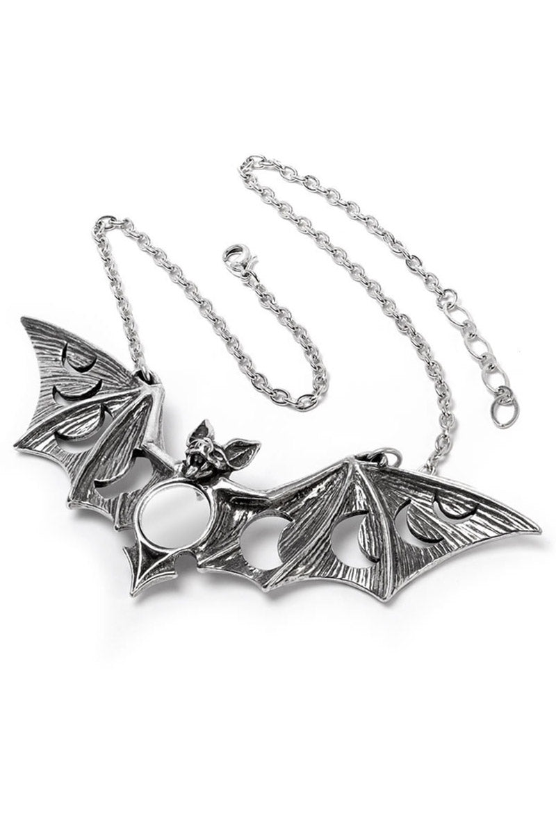 goth oversized bat necklace with inlaid mirror 