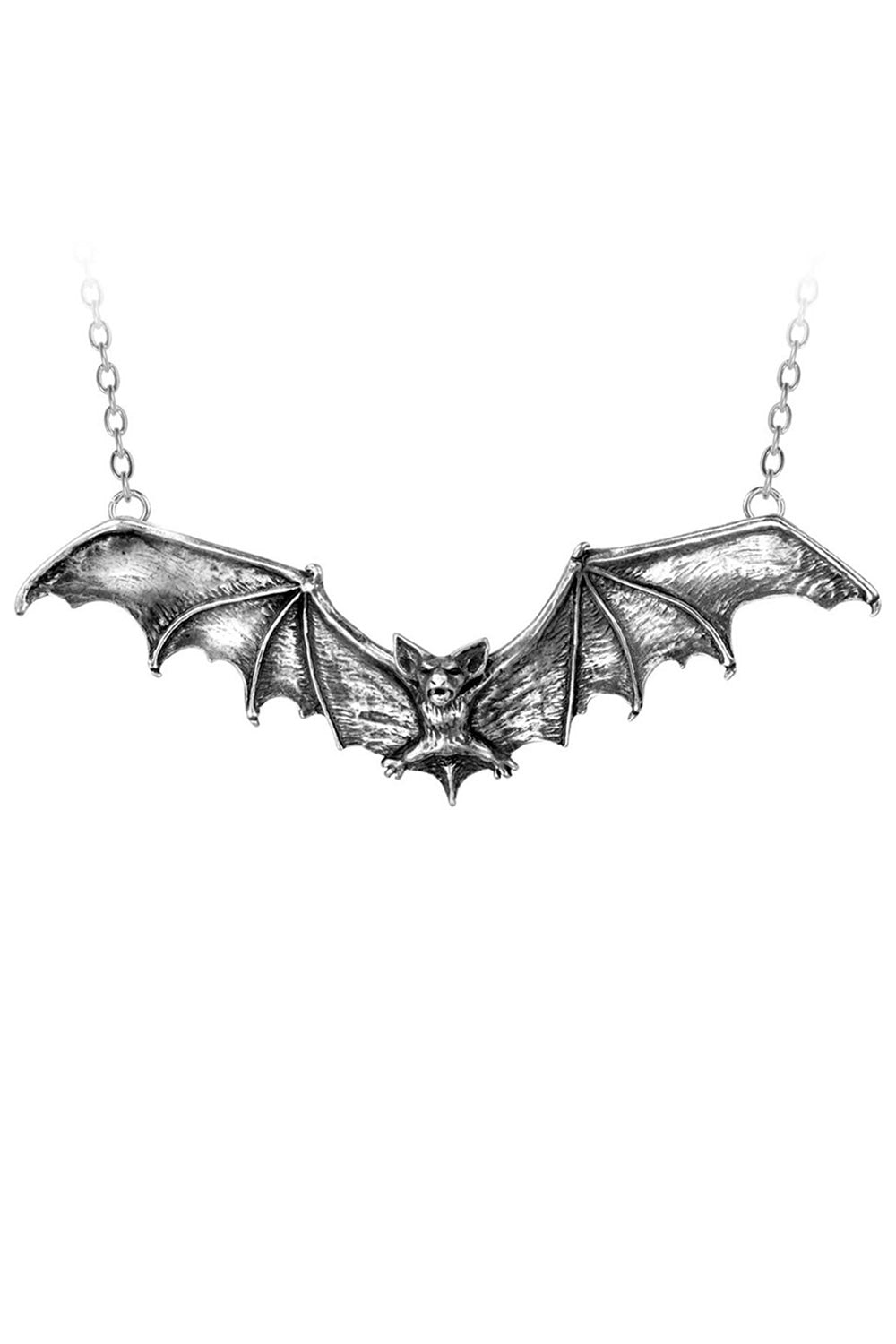 pewter silver bat necklace