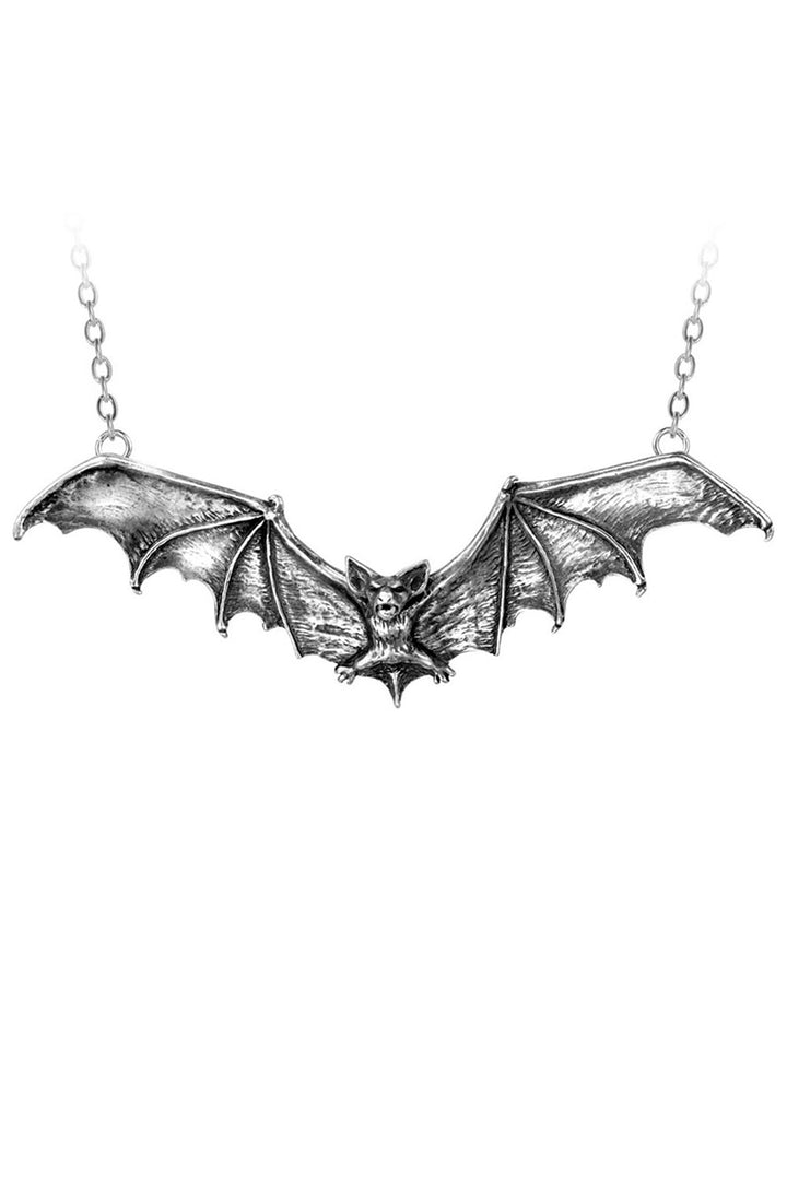 pewter silver bat necklace