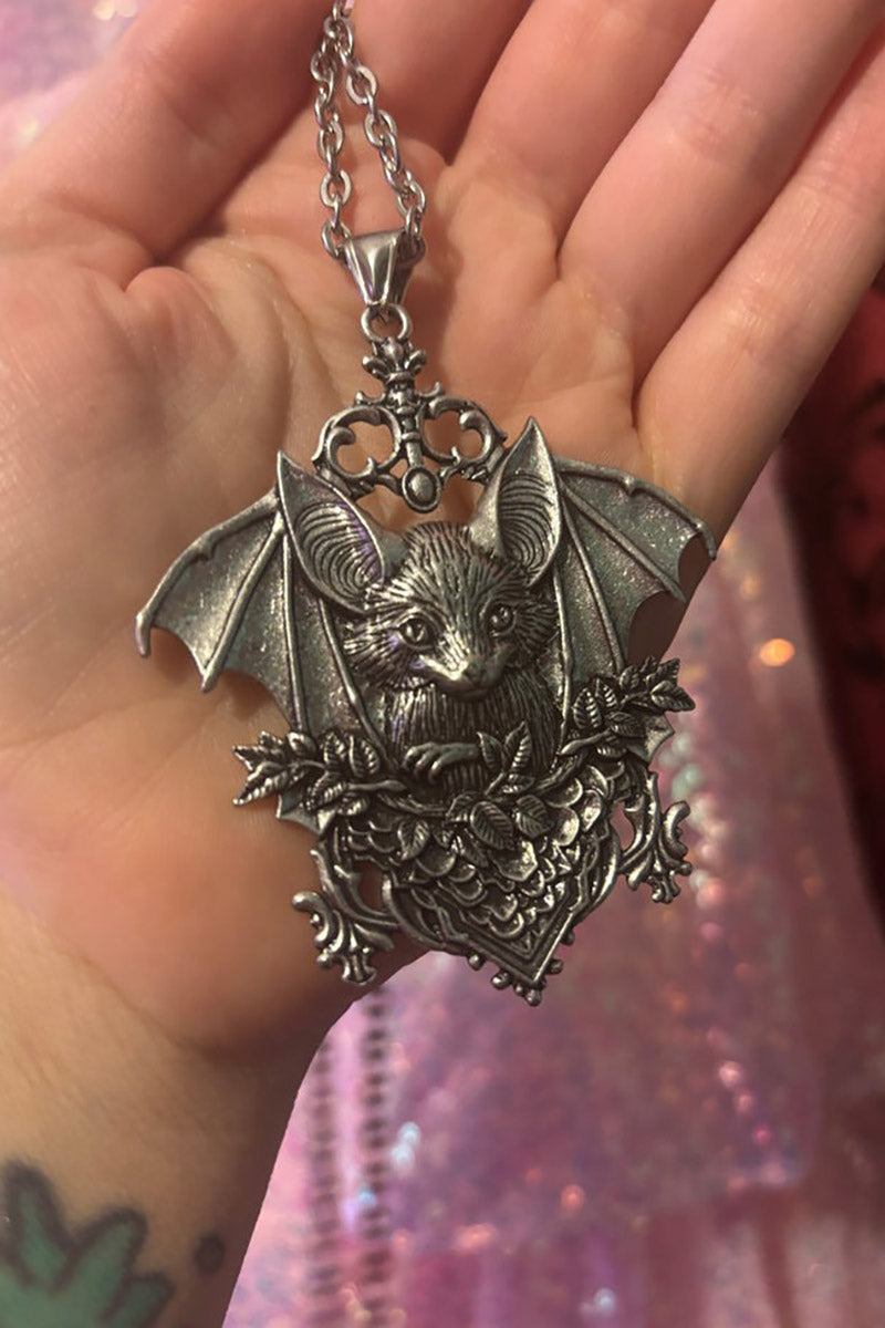 gothic carved bat pendant necklace