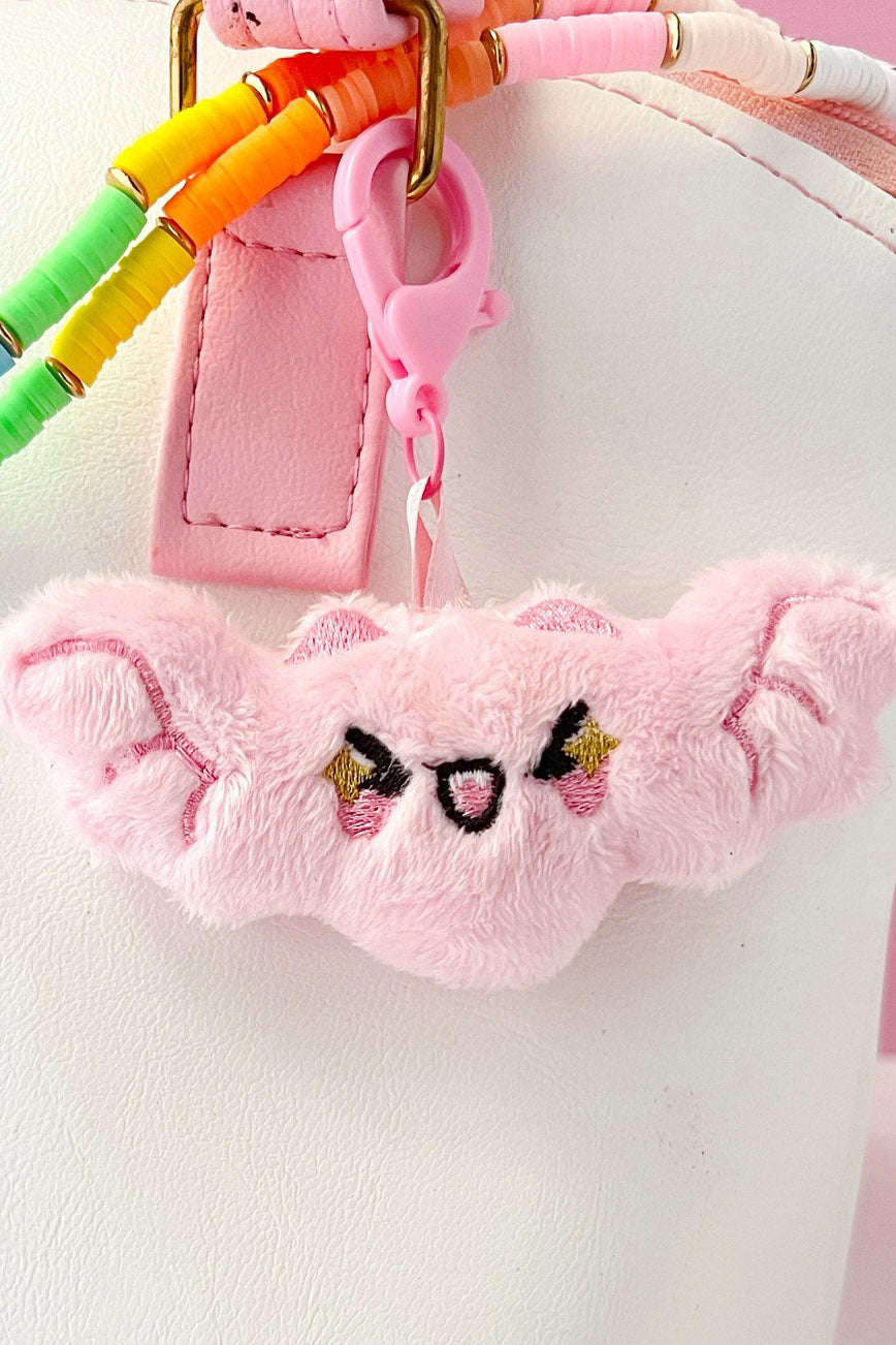 creepy cute pink kawaii plushie bat keychain