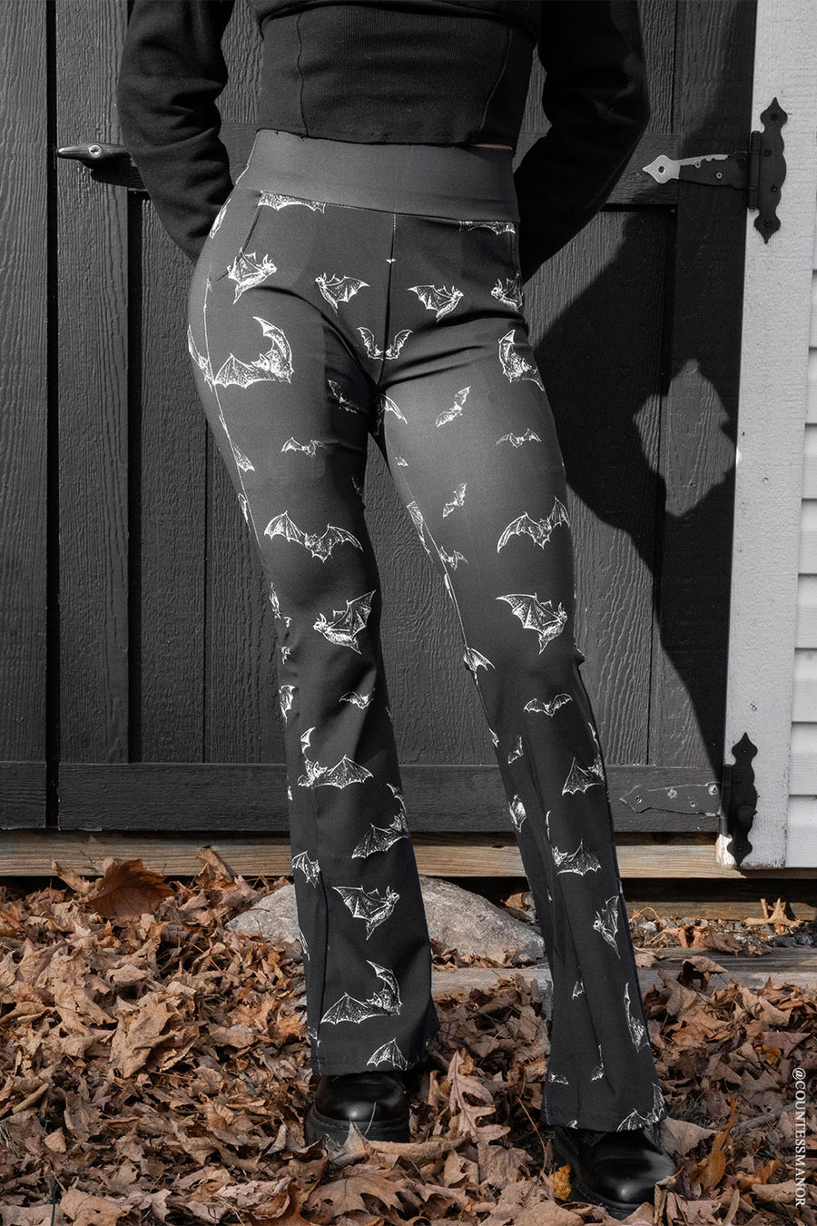bat pattern gothic flared pants