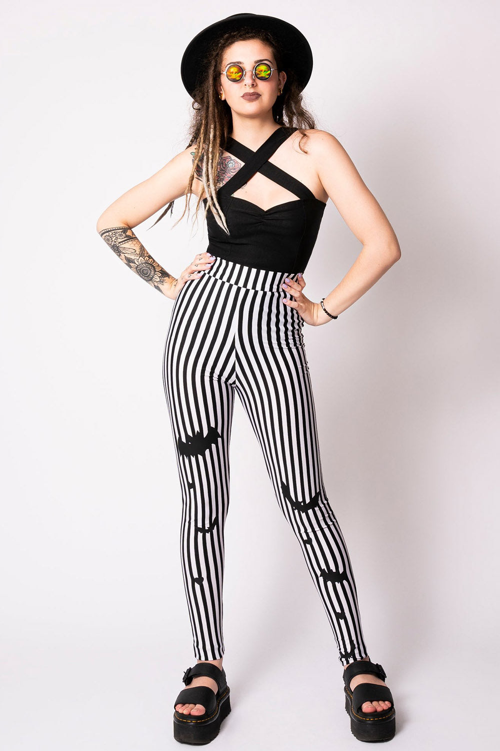 Sweet Sweet Bat Black/White Stripe Leggings