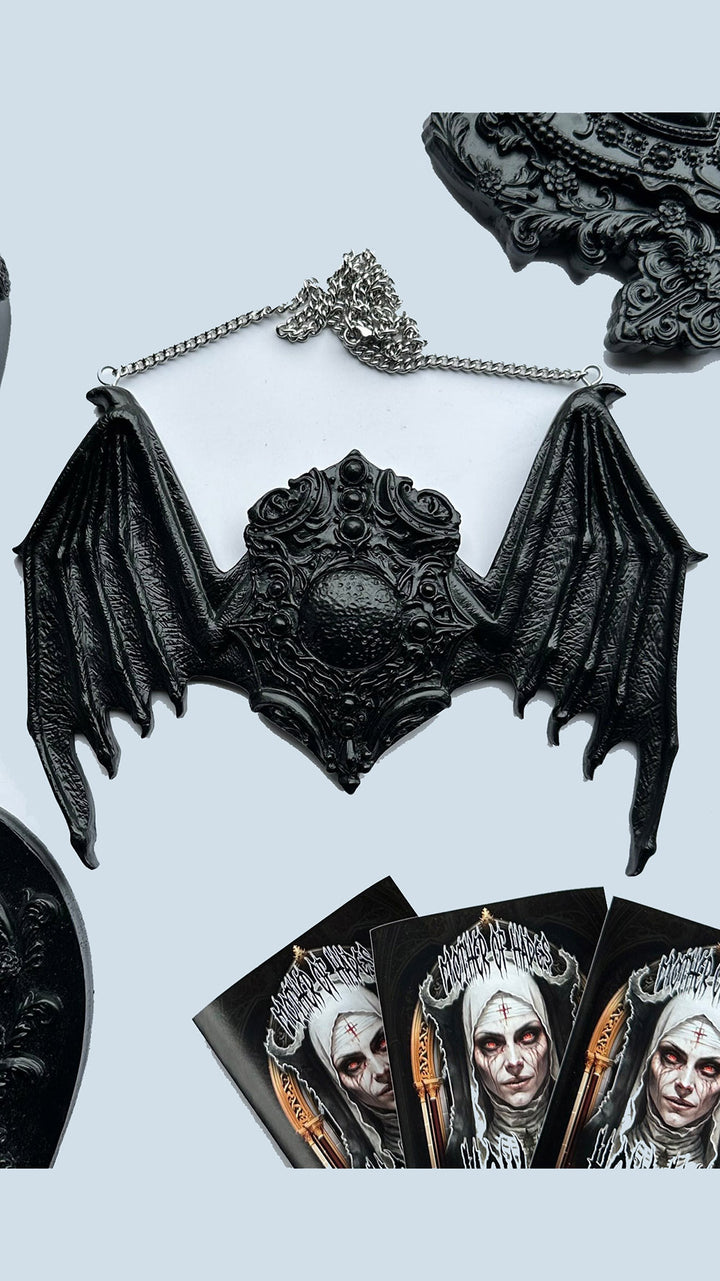 black batwing goth necklace
