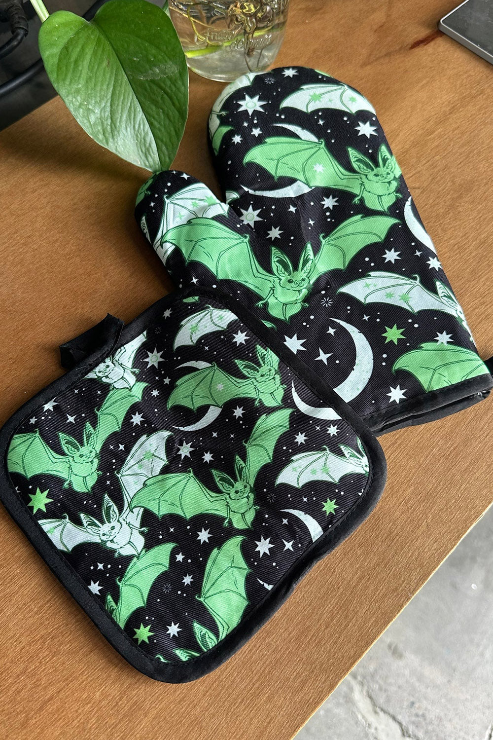 cute creepy bat oven mitts