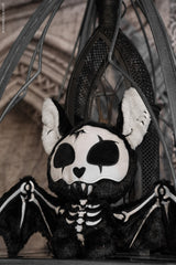embroidered skeleton bat plushie with fangs and bat wings