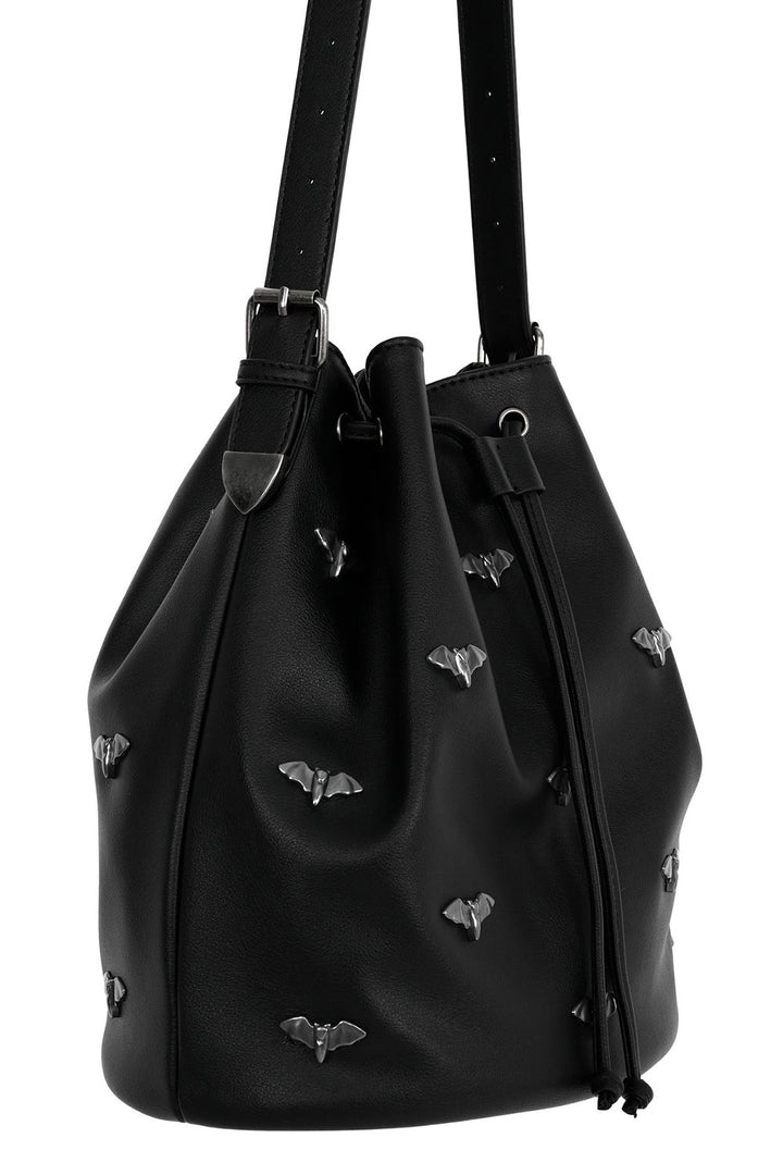 soft black vegan leather drawstring bat bag by foxblood