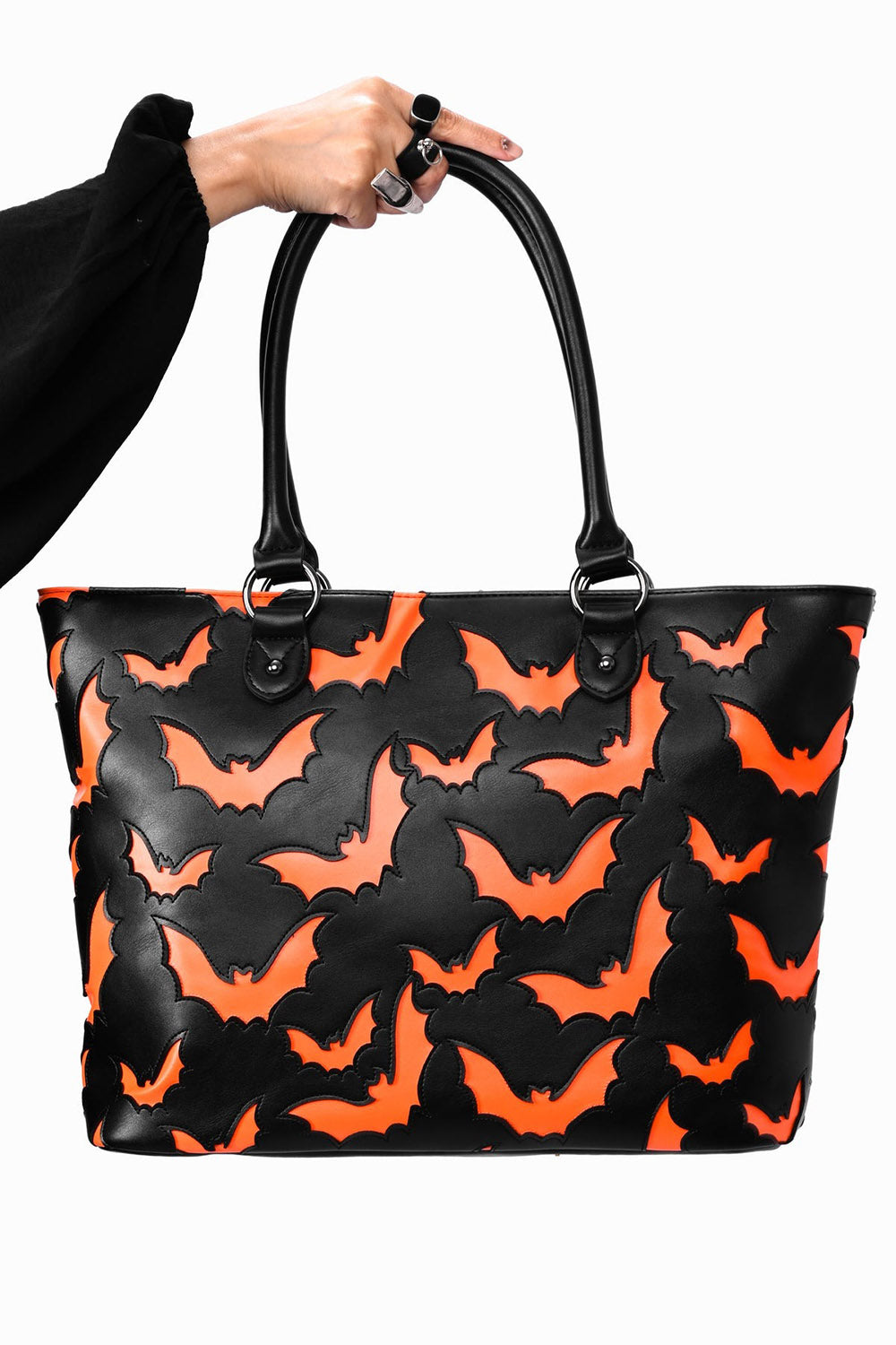 pumpkin orange and black bat pattern bag by foxblood