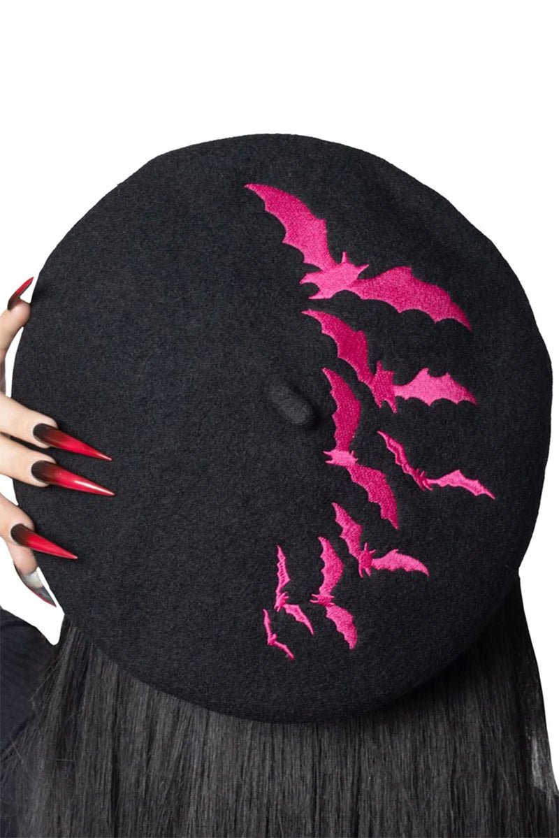 Bat Repeat Beret Hat [PINK] - hats & scarves & headwear - VampireFreaks - Kreepsville