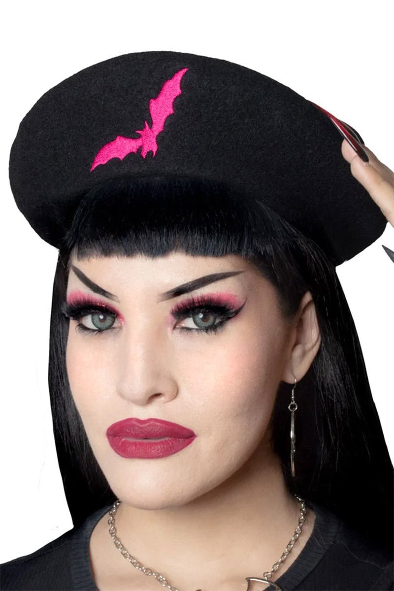 Bat Repeat Beret Hat [PINK] - hats & scarves & headwear - VampireFreaks - Kreepsville