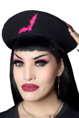 Bat Repeat Beret Hat [PINK] - hats & scarves & headwear - VampireFreaks - Kreepsville